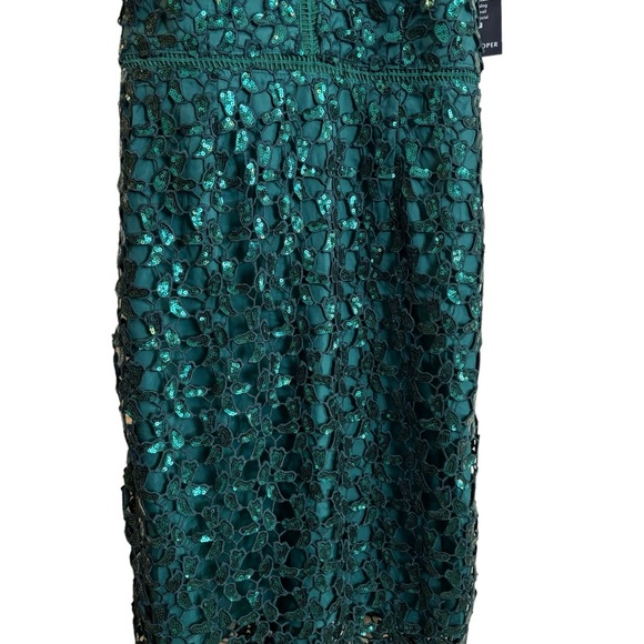 NEW Boston Proper Deep Emerald Sequin Lace High Mock Neck Sheath Dress Size 4 - Picture 10 of 16